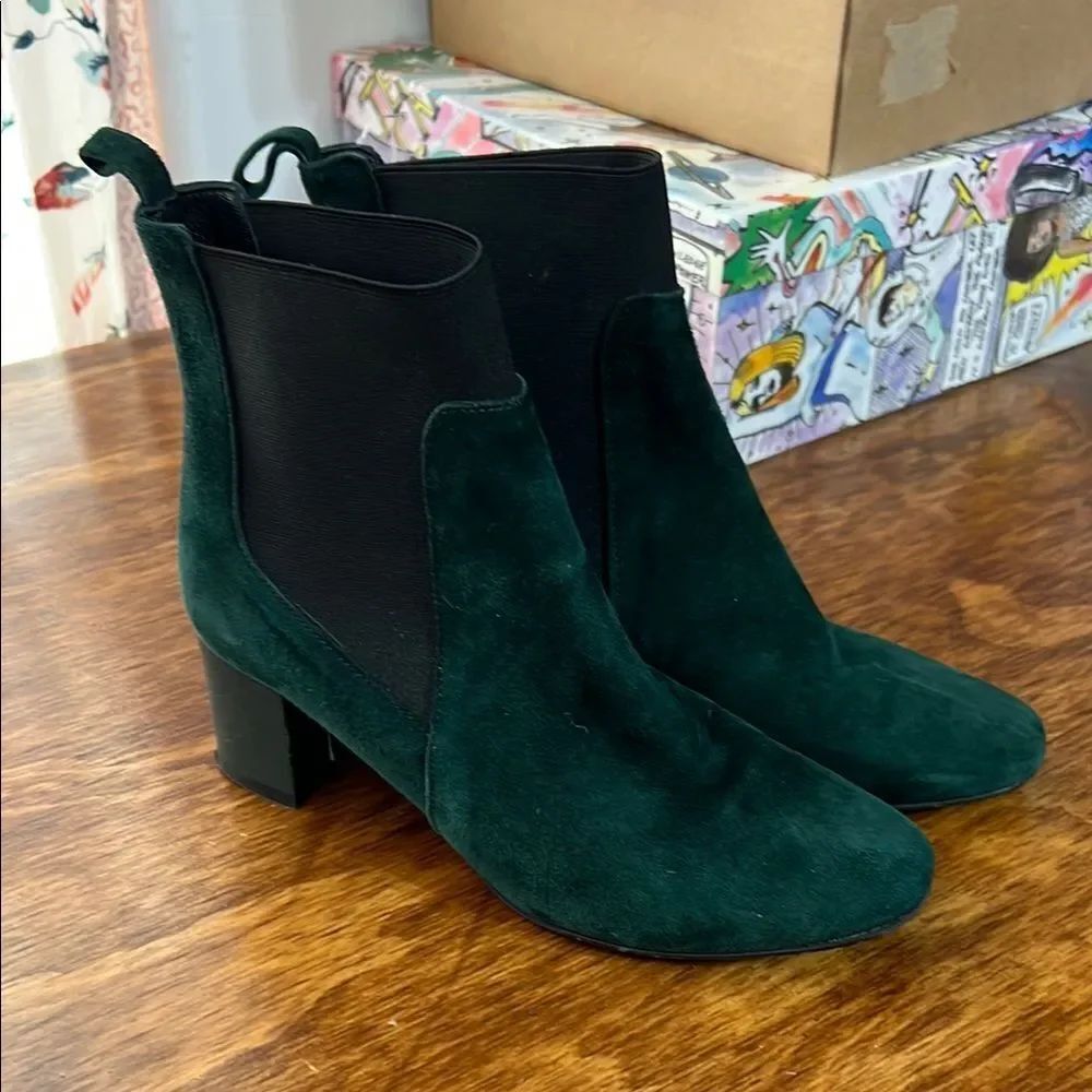 Green and Black Ankle Boots with Block Heel